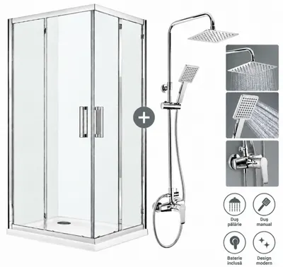 Set cabina dus 80x80 cm Sanswiss Ocelia cu coloana de baie deante crom Oregano