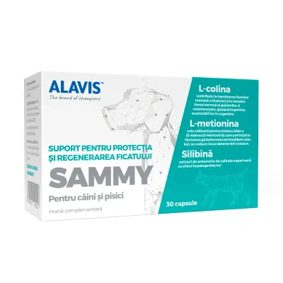 ALAVIS Sammy, supliment sistem hepatic câini, capsule ALAVIS Sammy, XS-XL, supliment sistem hepatic câini și pisici, flacon, 30 capsule