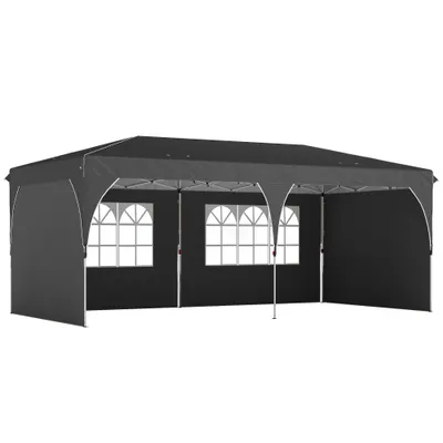 Outsunny Cort Pliabil 6x3 m cu Benzi Reflectorizante UPF 50+ Montaj Ușor Sistem Central de Blocare Impermeabil Gri închis | Aosom Romania