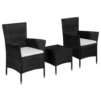 vidaXL Set mobilier bistro, 3 piese, negru, poliratan