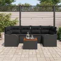 Set canapea de gradina Gossi de 7 piese cu perne negru ratan poli acacia, canapea de gradina Gossi pentru doua persoane cu depozitare & perne negru ratan poli