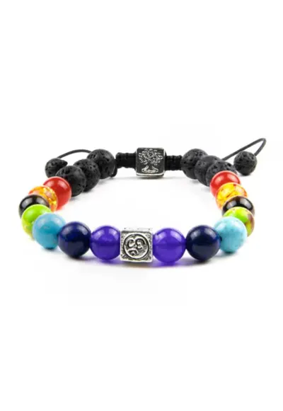 Bratara Snur Difuzor Aromaterapie “Tamar” 7 Chakre - cu pietre de Lava (Vulcanice) - Multicolor