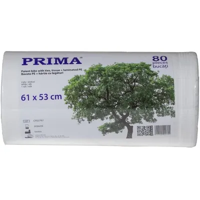 Bavete Stomatologice de Unica Folosinta, Impermeabile, Albe, cu Legaturi, 61 x 53cm, 80 Bucati/Rola, Prima