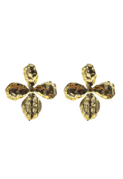 Cercei aur galben 14K - design floral - masivi