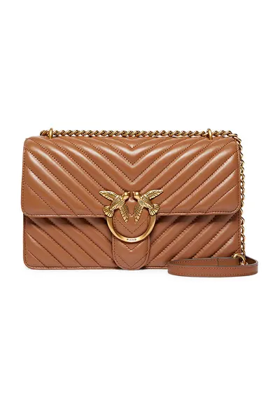 Geanta crossbody de piele Love One Classic - Maro camel