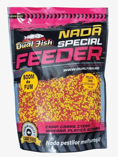 Pelete 2mm, Boom de Fum Special Feeder, Aroma de Capsuna si Banana, 750gr, Dual Fish