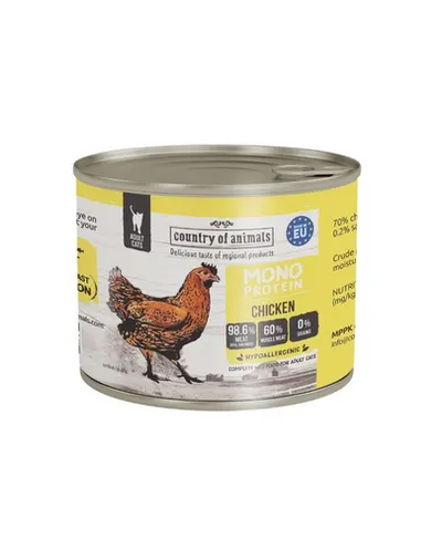 COUNTRY OF ANIMALS hrană umedă monoproteică cu pui pentru pisici 200 g