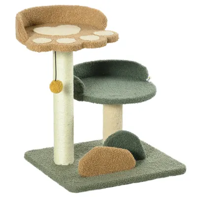 PawHut Copac Zgârieturi Pisici 2 Platforme Minge Catifea 43x39x52cm Multicolor | Aosom Romania