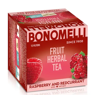 Ceai de fructe cu zmeură și coacăze roșii, 12 pliculețe, Bonomelli