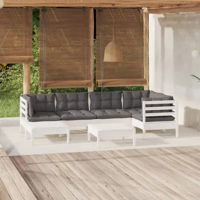 Gossi set mobilier de gradina cu perne, 7 piese, alb, lemn masiv pin