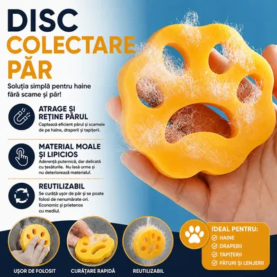 Disc reutilizabil pentru colectarea parului de animale, ideal pentru masina de spalat