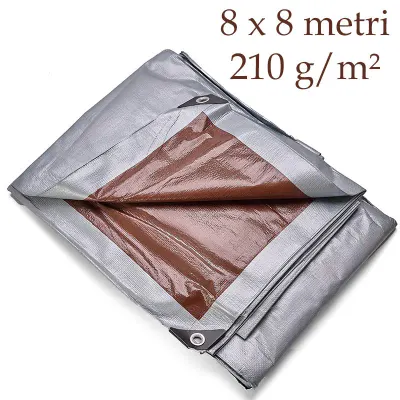 Prelata super rezistenta pentru uz intensiv, 8x8 m, 210 g/mp, inele de fixare