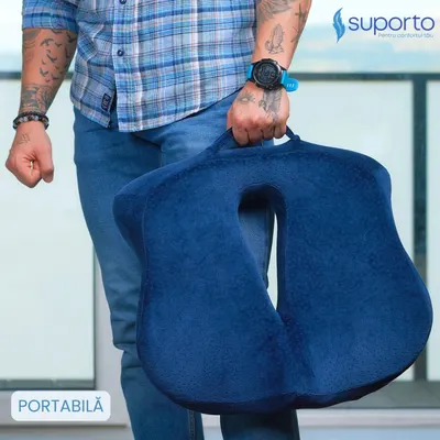 Set perna pentru sezut Coccis suport si perna lombara completa Suporto Confort Complet negrualbastru