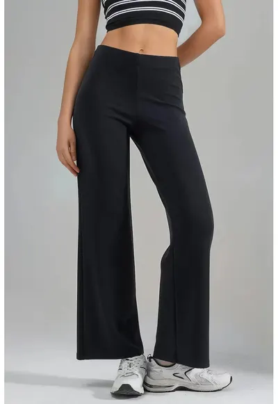 Pantaloni dama - talie inalta - croiala dreapta - negru - textil