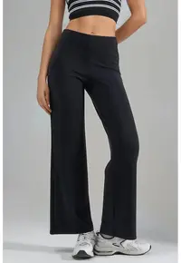 Pantaloni dama - talie inalta - croiala dreapta - negru - textil
