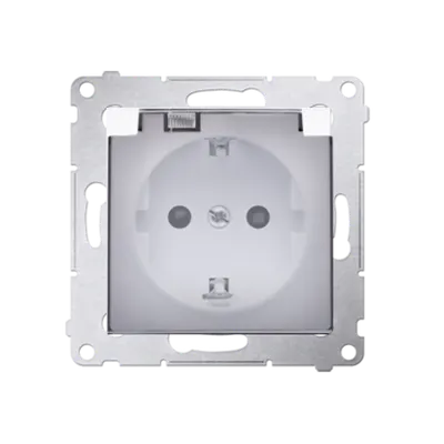 Priza Schuko IP44 cu obturator si rama, capac transparent, 16 A, 250V~, borne cu surub,alb