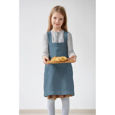 Șorț din in pentru copii Linen Tales Pinafore, 72 x 45 cm, albastru