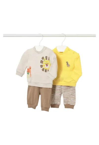 Set compleuri copii - 2 perechi pantaloni de trening+ 2 bluze - bej - bumbac