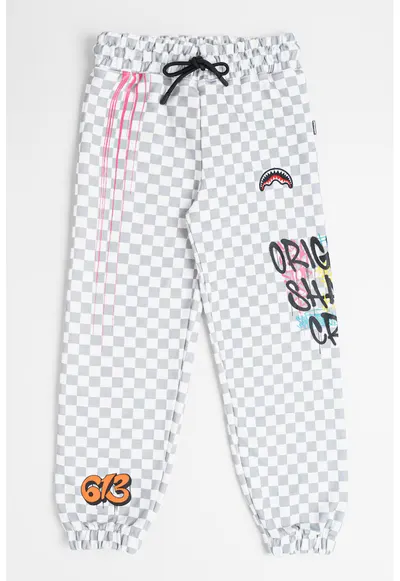 Pantaloni de trening din bumbac Sharks In The Rizz - Alb/Gri/Roz