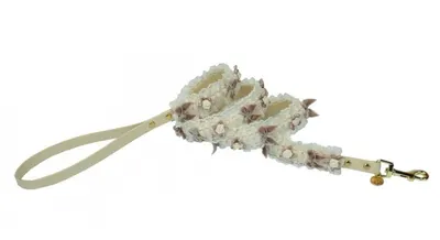 Lesa textila, bej, decorata cu flori si fundite din dantela, lungime 1.2 m, latime 1.2 cm