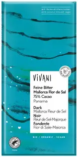 Ciocolată neagră organică cu sare de mare, 75% cacao, 80 g, Vivani