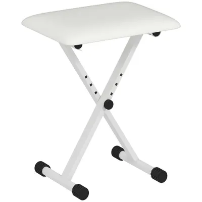 HOMCOM Taburet pian pliabil, banc reglabil pe înălțime, șezut tapițat PU, 39 x 29 x 37-47 cm, alb | Aosom Romania