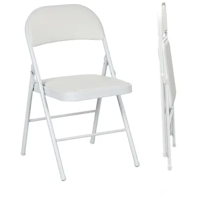 HOMCOM Set de 2 Scaune Pliabile, Scaune Moderne cu Perne din Poliester pentru Acasă și Birou, 45x46x78 cm, Alb | Aosom Romania