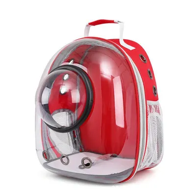 Rucsac pentru transport pisici, cu hublou, rosu, 41 x 32 x 25 cm