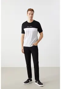 Tricou din bumbac cu model colorblock - Negru/Alb optic