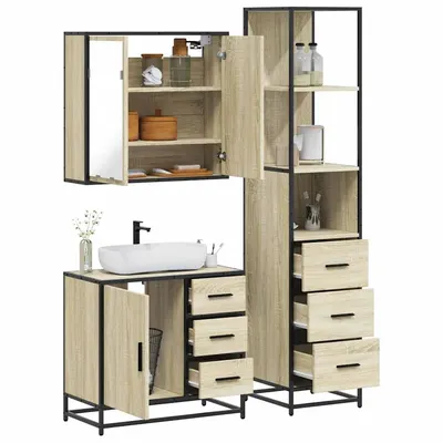 Gossi set mobilier de baie, 3 piese, stejar sonoma, lemn prelucrat