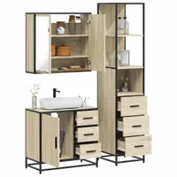 Gossi set mobilier de baie, 3 piese, stejar sonoma, lemn prelucrat