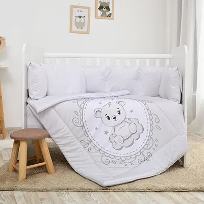 Set de lenjerie de pat pentru bebeluși din 5 piese Lorelli - Cu apărătoare gri