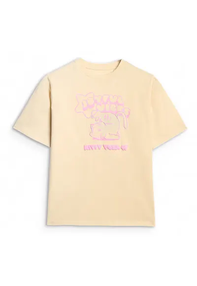 Tricou Oversize Fete Junior - Bumbac - Imprimeu - 32687 - Crem