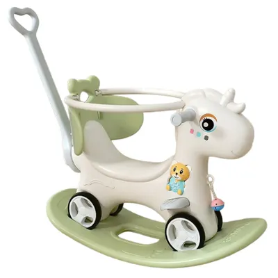 Balansoar 3 in 1 Nichiduta Garden Happy Unicorn Light Green, transformabil in vehicul fara pedale cu maner parental,roti EVA,centuri de siguranta,jucarie muzicala,spatar si bara de siguranta detasabile