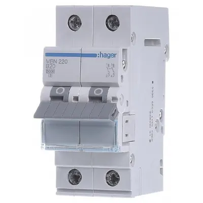 Siguranta automata 2P 20A 6kA curba B Hager MBN220