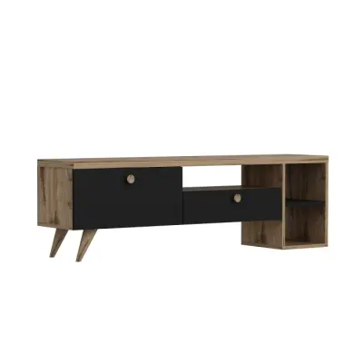 Comoda TV PARION, negru + stejar, 150x35x47 cm
