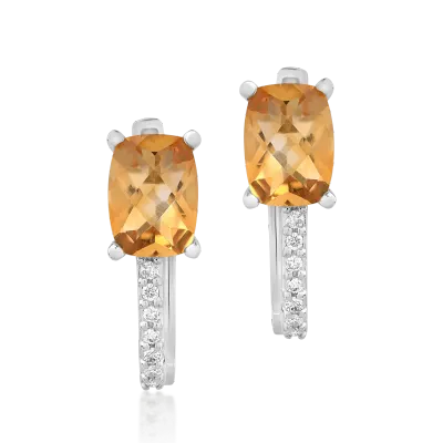Cercei din aur alb cu citrine rectangulare de 1.606ct si diamante de 0.065ct