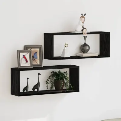 vidaXL Șemele de perete 2 buc. Stejar Negru 60 x 15 x 23 cm
