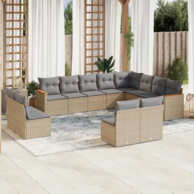 vidaXL Set canapele de grădină, 12 piese, cu perne, bej, poliratan