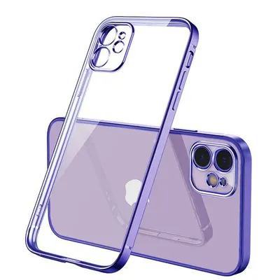 Husa model Luxury, Full cover, Compatibila cu iPhone 12 Pro, Margini colorate, Transparent, Mov Engros