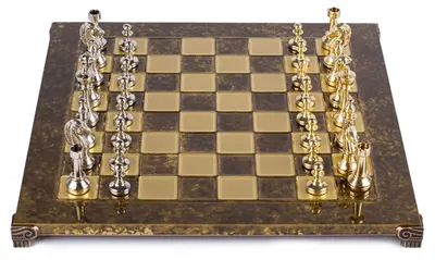 Șah de lux Manopoulos - Classic Metal Staunton, 36 x 36 cm, maro