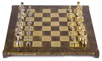 Șah de lux Manopoulos - Classic Metal Staunton, 36 x 36 cm, maro