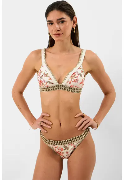 Slip cu model floral - Bronz antichizat/Crem