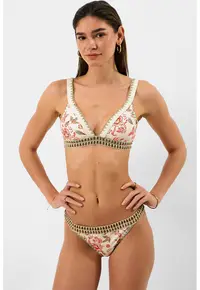 Slip cu model floral - Bronz antichizat/Crem
