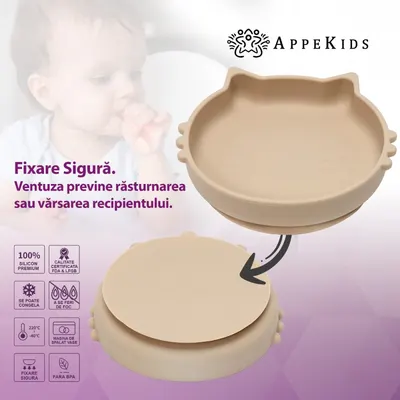 Bol din silicon AppeKids Kitty II Bubble Beige