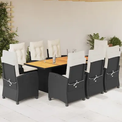 Gossi set mobilier de gradina cu perne, 9 piese, negru, poliratan