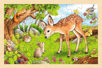 Puzzle din lemn Goki - Cerb, 24 piese