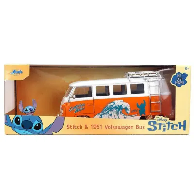 Set masinuta metalica si figurina, Jada, Disney Stitch, Volkswagen Bus 1961, 1:24