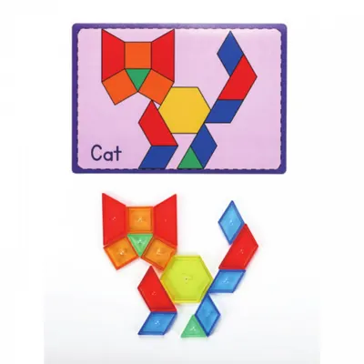 Tangram cu 140 de piese geometrice translucide
