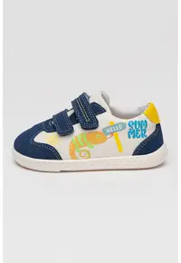 Pantofi sport cu imprimeu si logo - Alb optic/Bleumarin